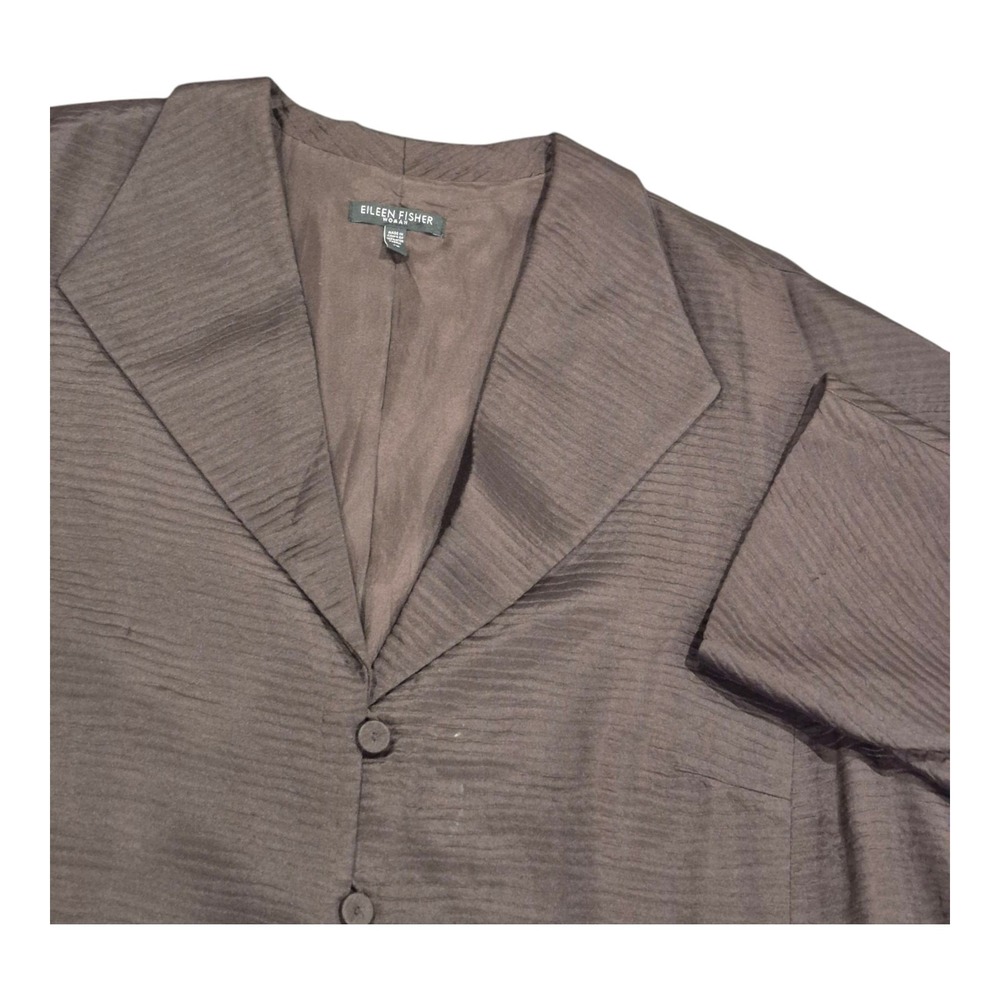 Eileen Fisher Woman Brown‎ Textured Silk Wool Blend Jacket Blazer Womens 1X